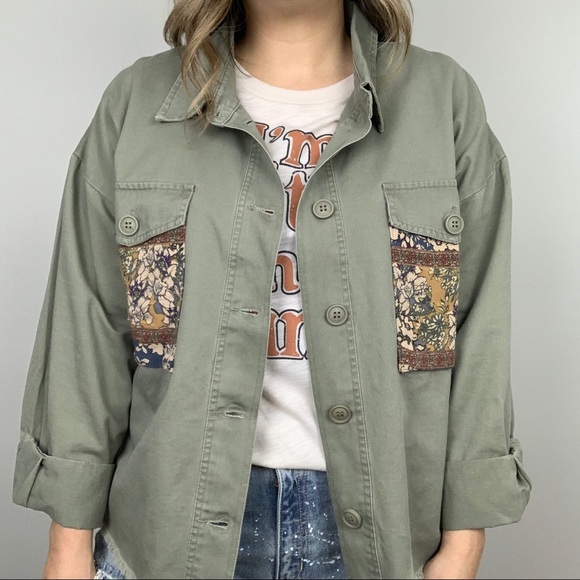Field Of Flowers Utility Jacket S M Green - Picture 1 of 7
